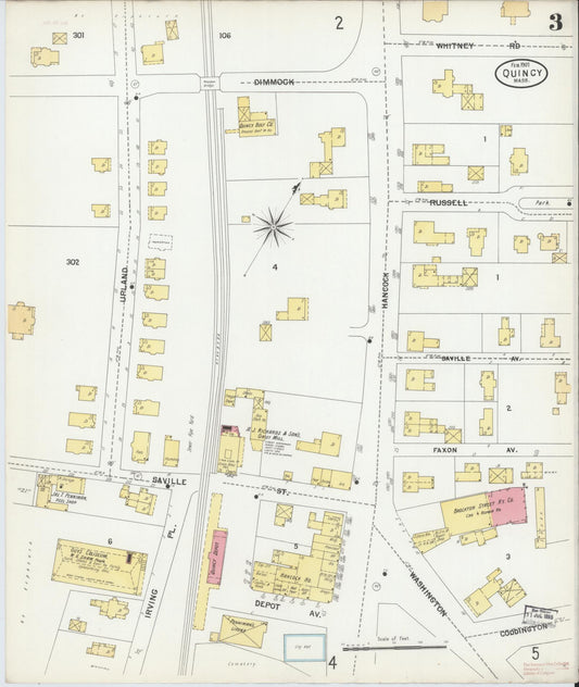 Sanborn Fire Insurance Map from Quincy, Norfolk County, Massachusetts (1901), Sheet #0003 - Historic Sanborn Fire Insurance Map Print, vintage old map wall art, antique decor, genealogy gift, Massachusetts Massachusetts map