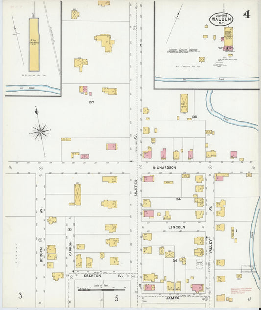 Sanborn Fire Insurance Map from Walden, Orange County, New York (1905), Sheet #0004 - Historic Sanborn Fire Insurance Map Print, vintage old map wall art, antique decor, genealogy gift, New York New York map