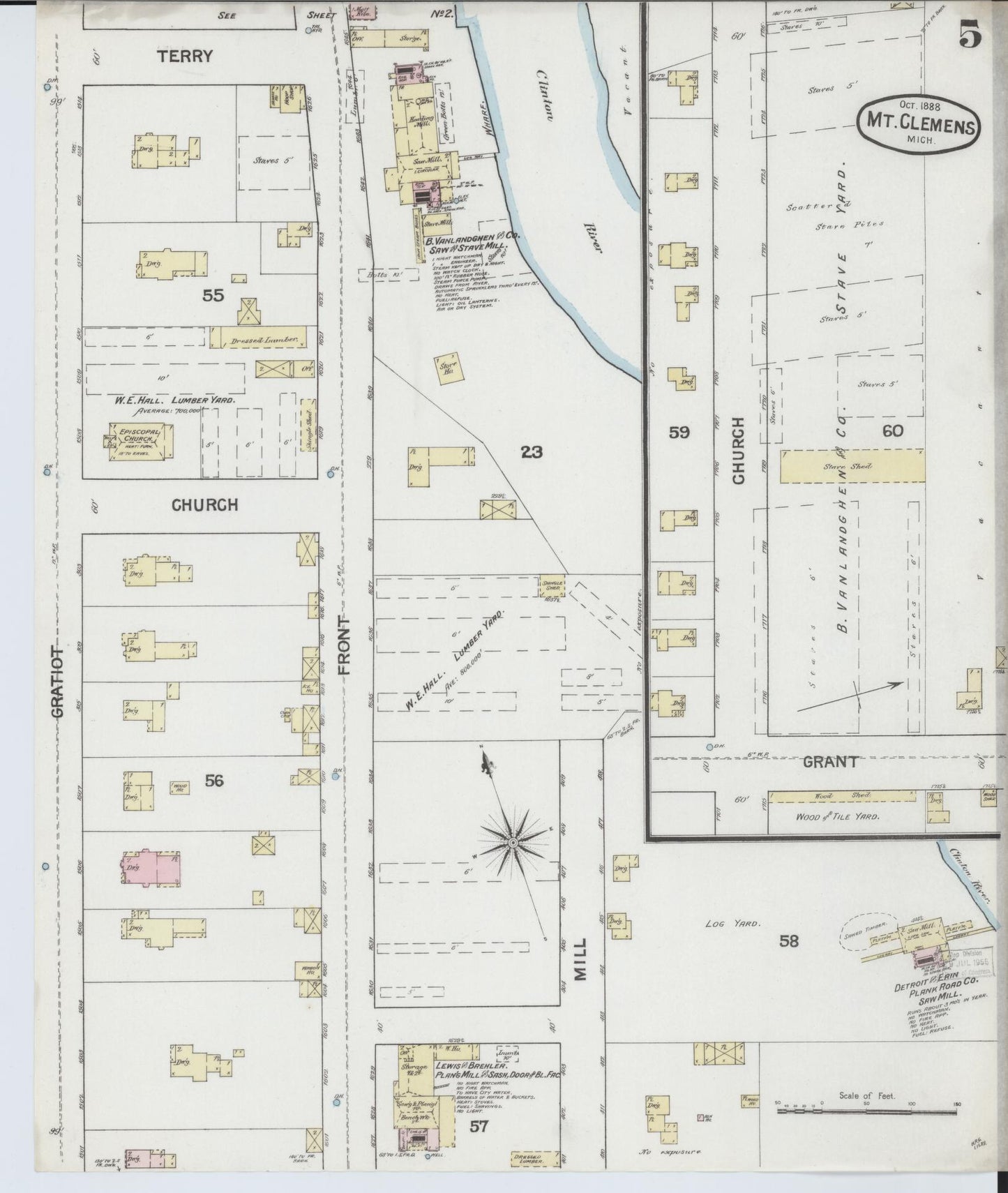 Sanborn Fire Insurance Map from Mount Clemens, Macomb County, Michigan (1888), Sheet #0005 - Complete Map Set gallery image, historic Sanborn map, vintage wall art, Michigan Michigan
