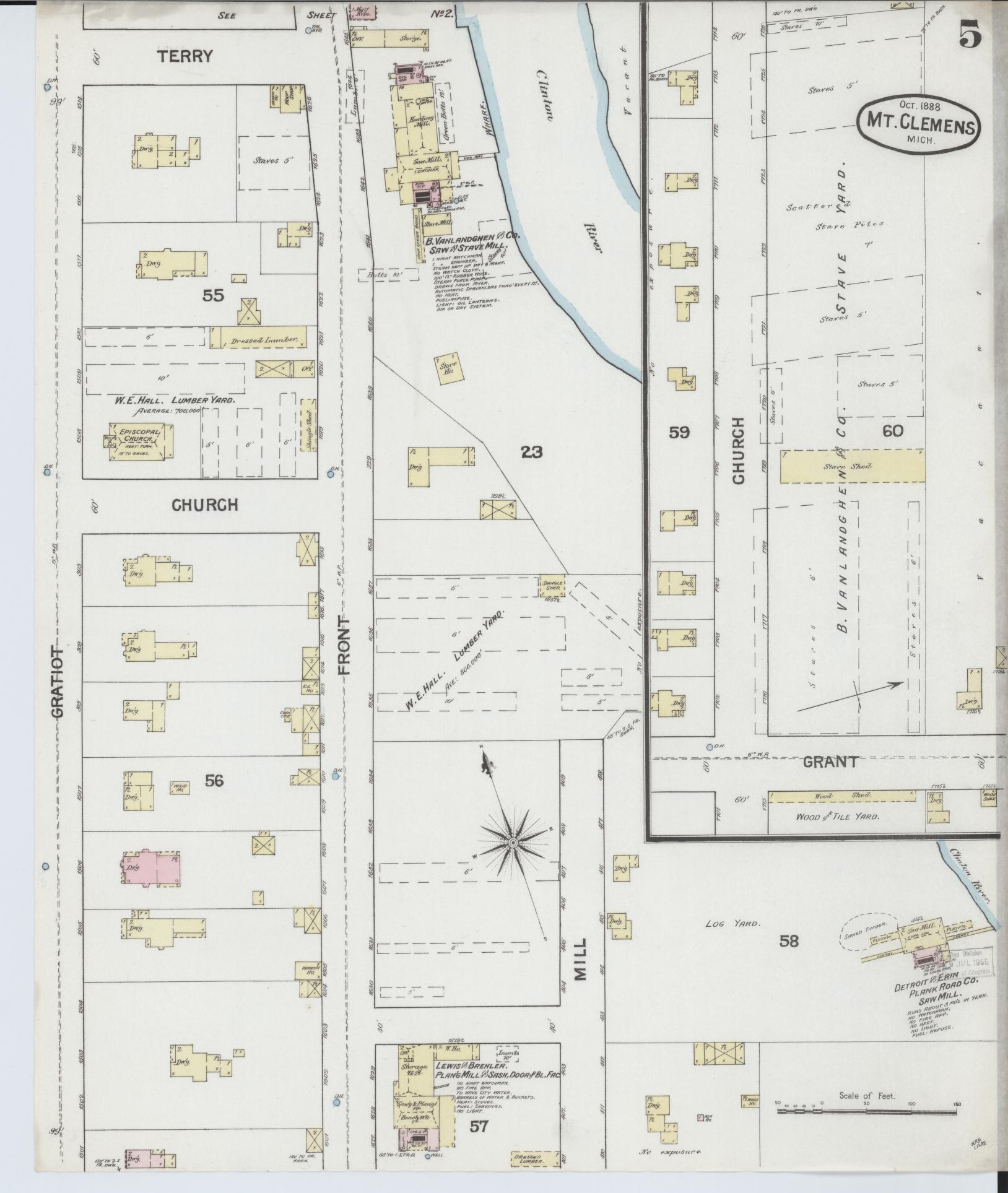 Sanborn Fire Insurance Map from Mount Clemens, Macomb County, Michigan (1888), Sheet #0005 - Complete Map Set gallery image, historic Sanborn map, vintage wall art, Michigan Michigan