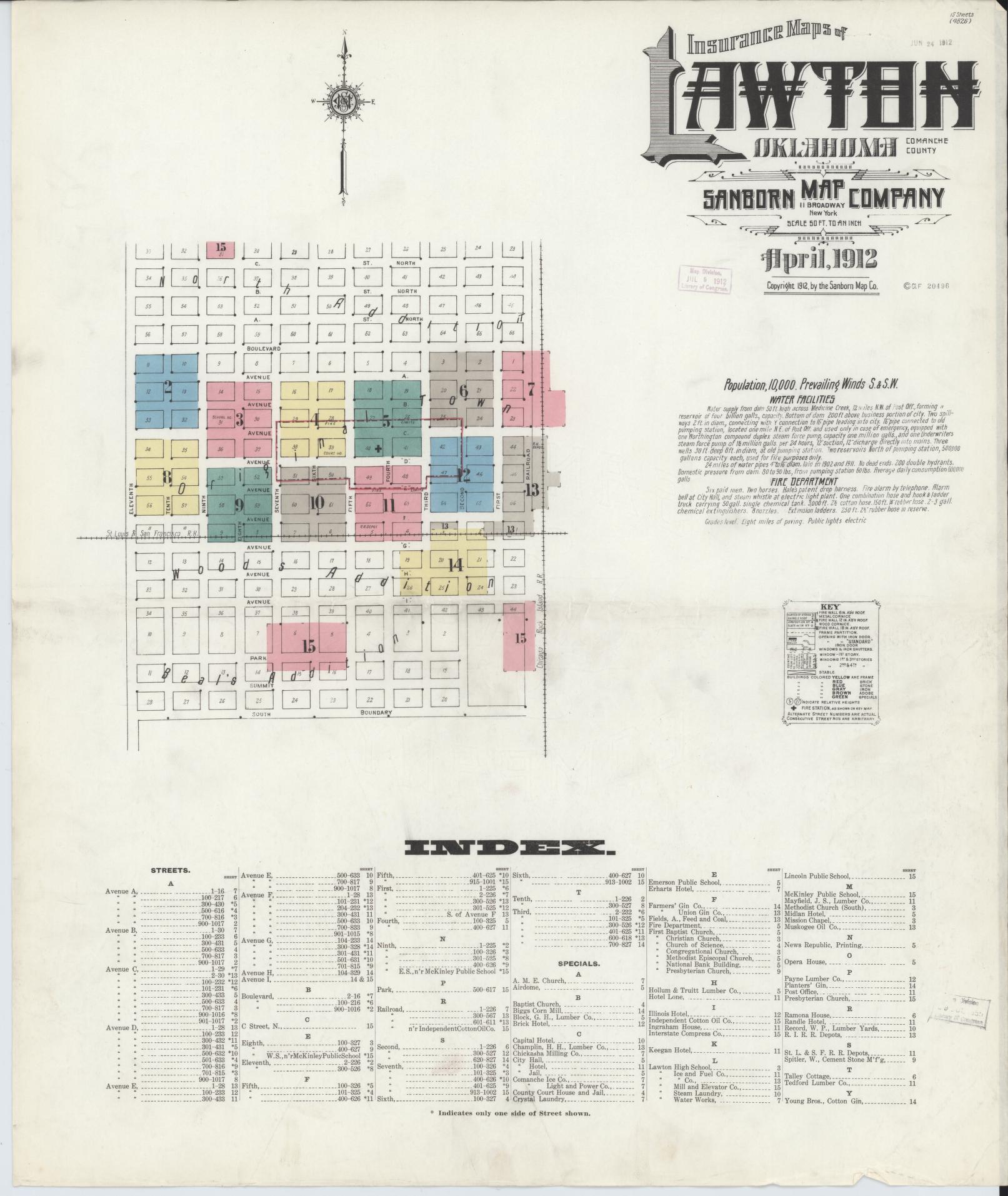 Sanborn Fire Insurance Map from Lawton, Comanche County, Oklahoma. (1912) – Historic Sanborn Fire Insurance Map Print