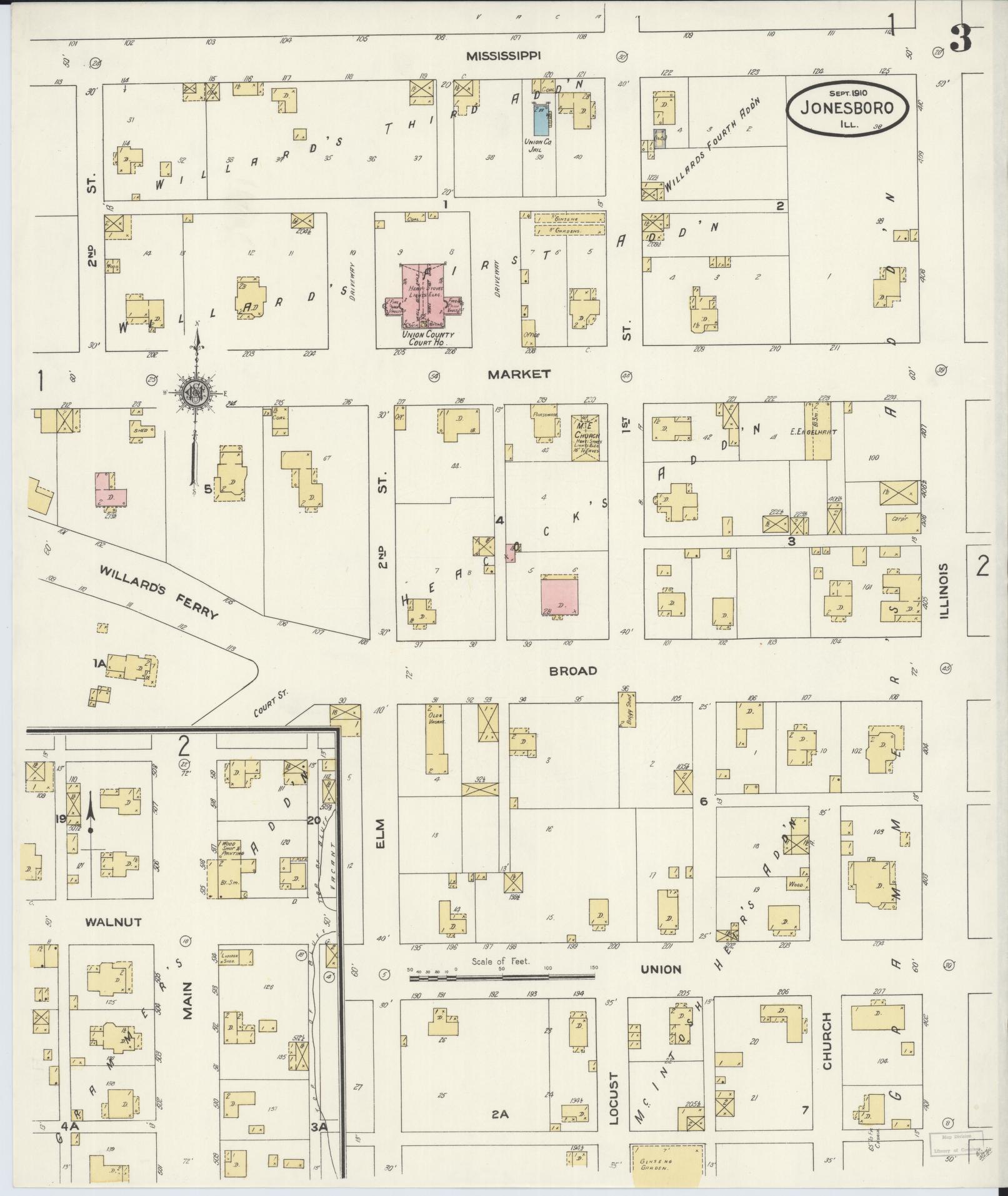 Sanborn Fire Insurance Map from Jonesboro, Union County, Illinois (1910), Sheet #0003 - Historic Sanborn Fire Insurance Map Print, vintage old map wall art, antique decor, genealogy gift, Illinois Illinois map