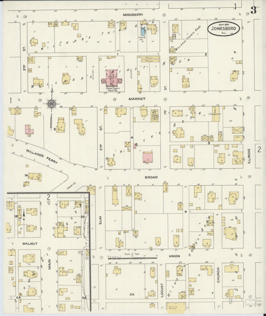 Sanborn Fire Insurance Map from Jonesboro, Union County, Illinois (1910), Sheet #0003 - Historic Sanborn Fire Insurance Map Print, vintage old map wall art, antique decor, genealogy gift, Illinois Illinois map