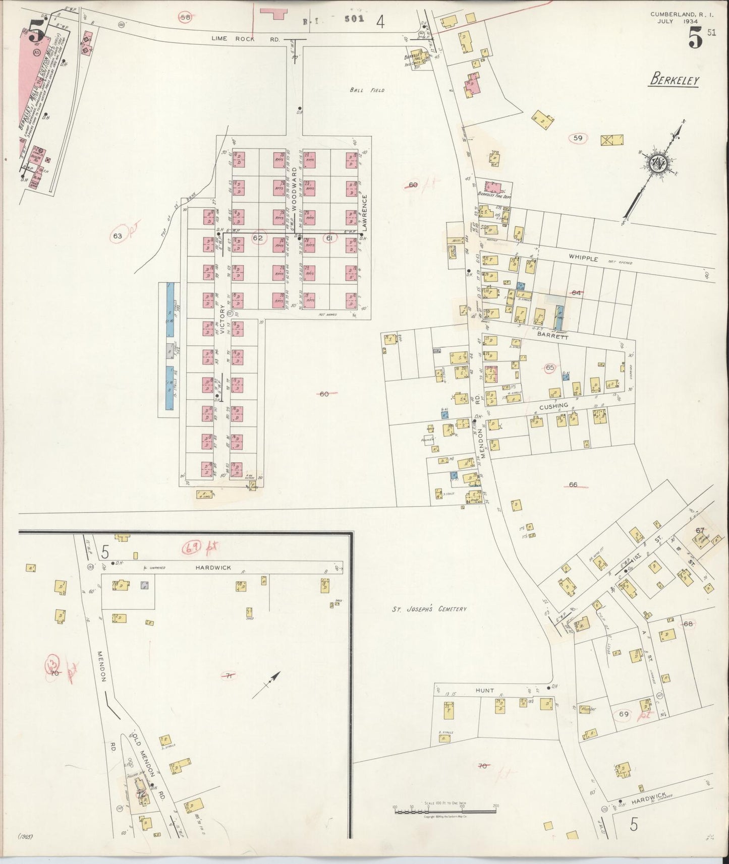 Sanborn Fire Insurance Map from Cumberland, Providence County, Rhode Island (1941), Sheet #0005 - Historic Sanborn Fire Insurance Map Print, vintage old map wall art, antique decor, genealogy gift, Rhode Island Rhode Island map