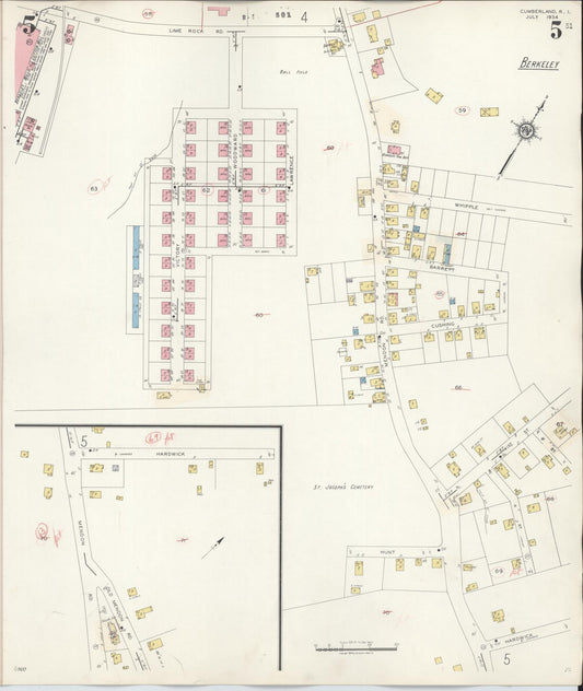 Sanborn Fire Insurance Map from Cumberland, Providence County, Rhode Island (1941), Sheet #0005 - Historic Sanborn Fire Insurance Map Print, vintage old map wall art, antique decor, genealogy gift, Rhode Island Rhode Island map