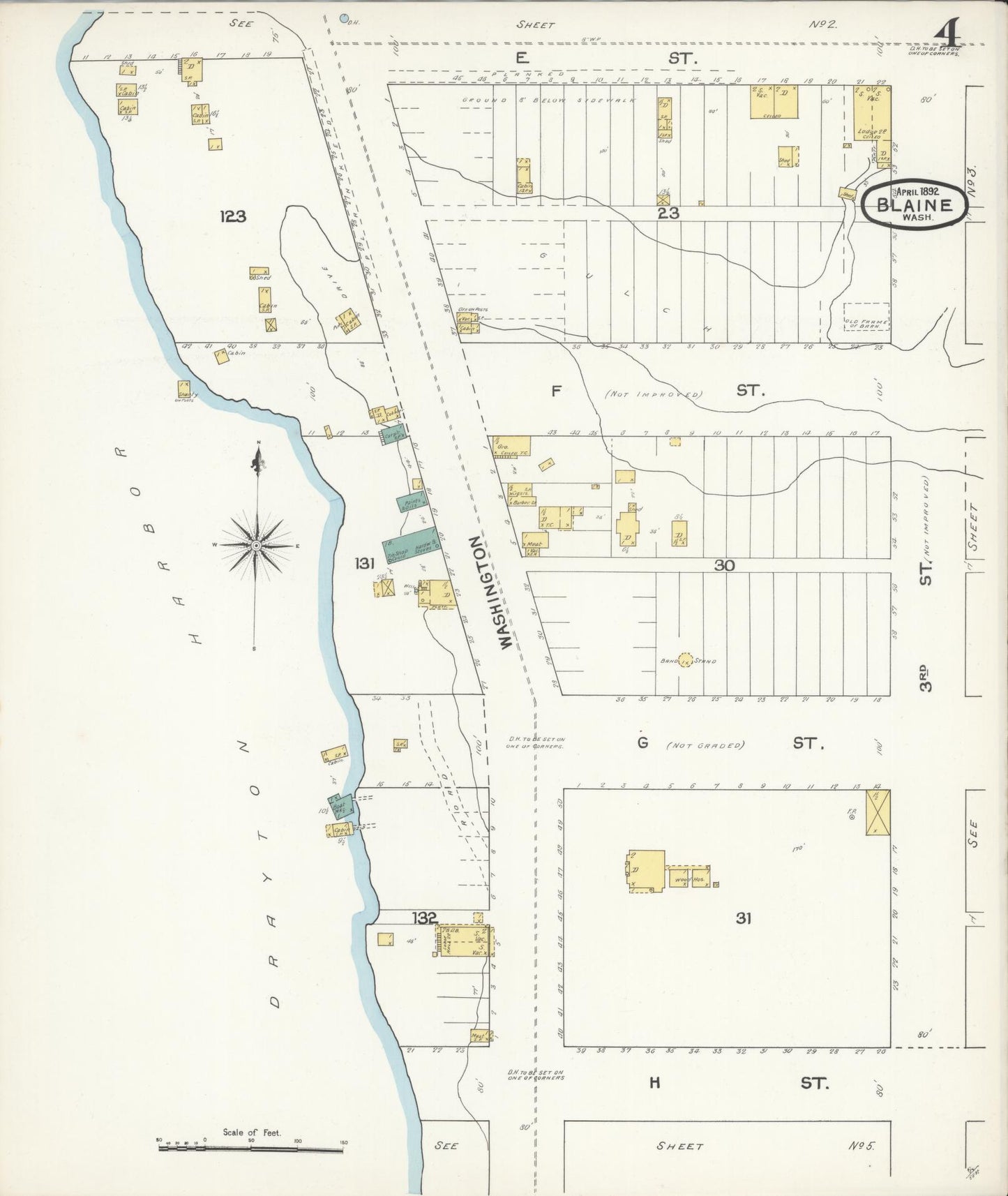 Sanborn Fire Insurance Map from Blaine, Whatcom County, Washington (1892), Sheet #0004 - Complete Map Set gallery image, historic Sanborn map, vintage wall art, Washington Washington