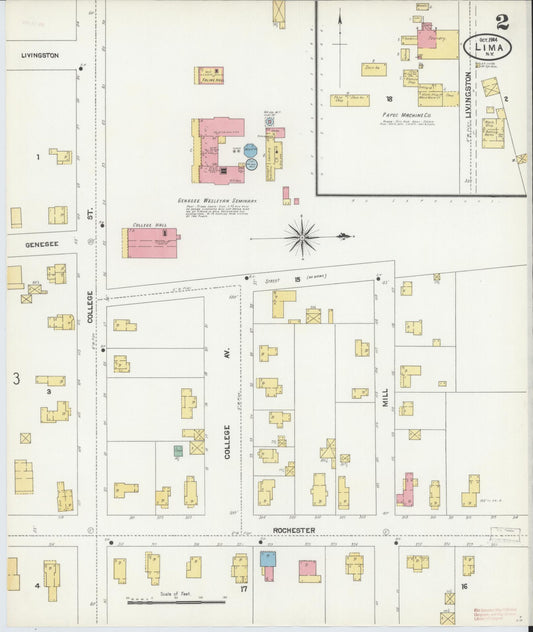 Sanborn Fire Insurance Map from Lima, Livingston County, New York (1904), Sheet #0002 - Historic Sanborn Fire Insurance Map Print, vintage old map wall art, antique decor, genealogy gift, New York New York map