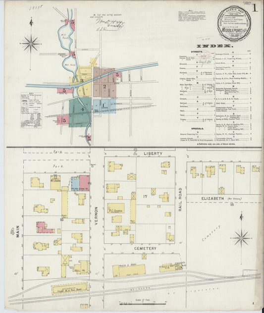 Sanborn Fire Insurance Map from Middleport, Niagara County, New York (1894), Sheet #0001 - Historic Sanborn Fire Insurance Map Print, vintage old map wall art, antique decor, genealogy gift, New York New York map