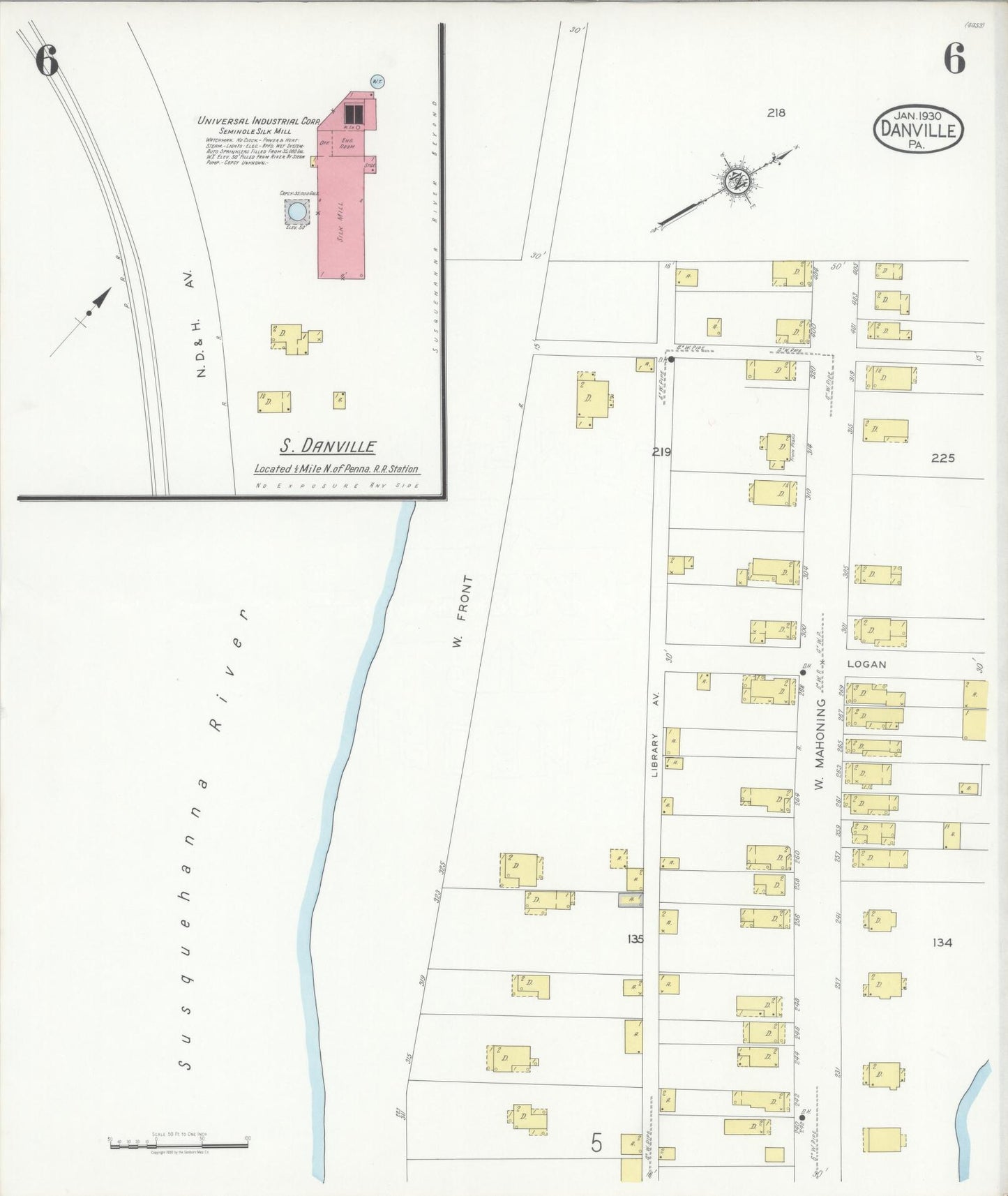 Sanborn Fire Insurance Map from Danville, Montour County, Pennsylvania (1930), Sheet #0006 - Historic Sanborn Fire Insurance Map Print, vintage old map wall art, antique decor, genealogy gift, Pennsylvania Pennsylvania map