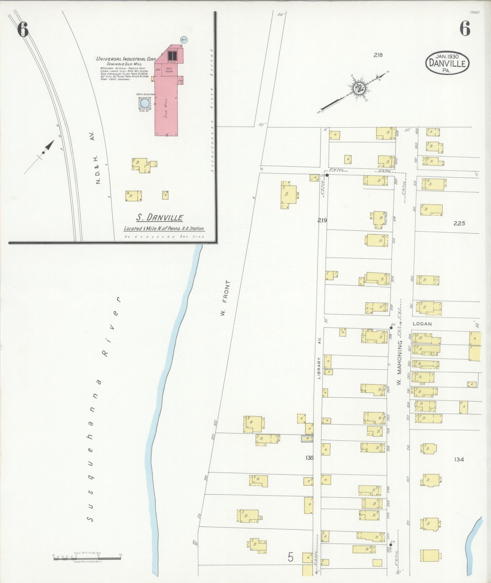 Sanborn Fire Insurance Map from Danville, Montour County, Pennsylvania (1930), Sheet #0006 - Historic Sanborn Fire Insurance Map Print, vintage old map wall art, antique decor, genealogy gift, Pennsylvania Pennsylvania map