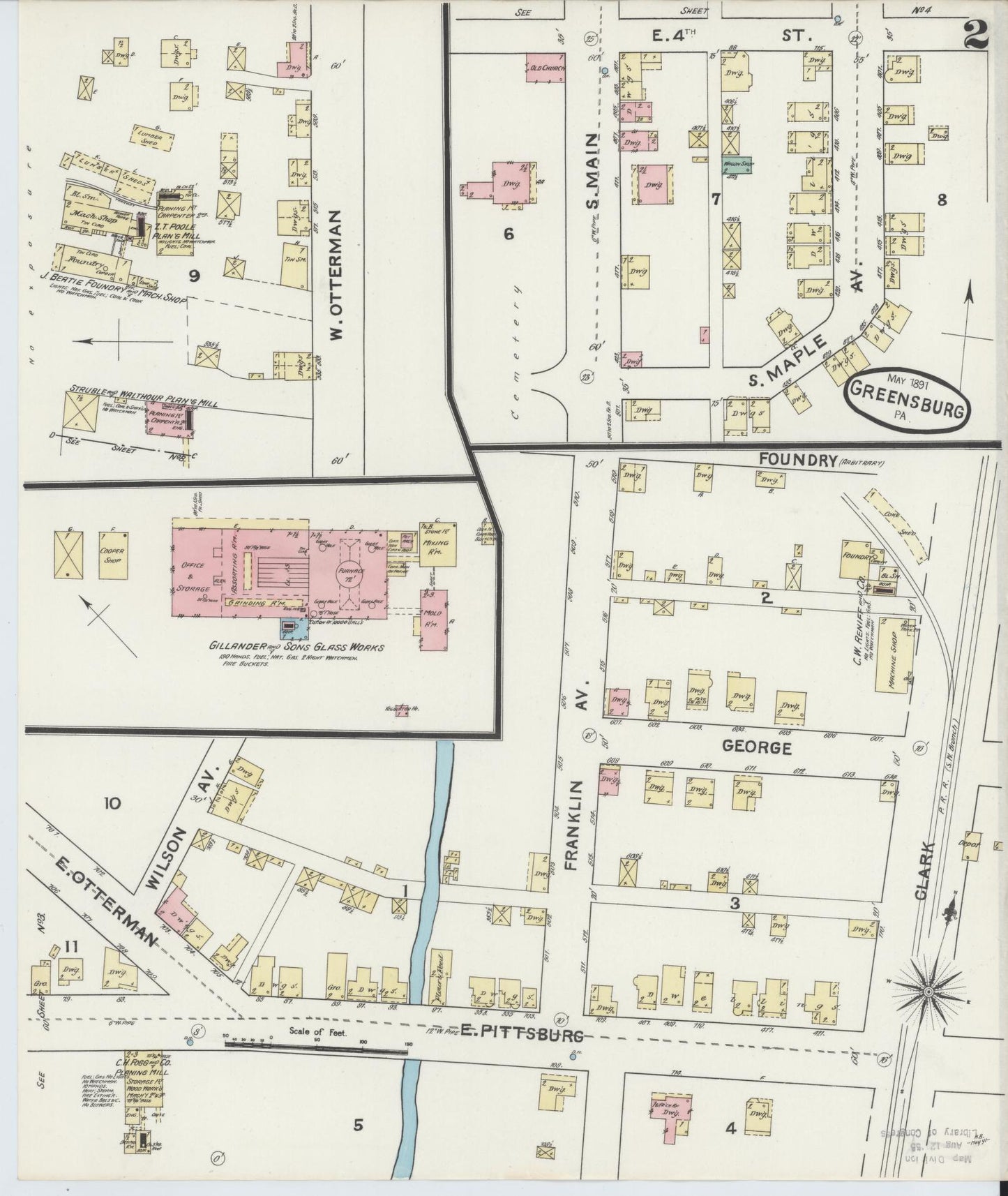 Sanborn Fire Insurance Map from Greensburg, Westmoreland County, Pennsylvania (1891), Sheet #0002 - Historic Sanborn Fire Insurance Map Print, vintage old map wall art, antique decor, genealogy gift, Pennsylvania Pennsylvania map