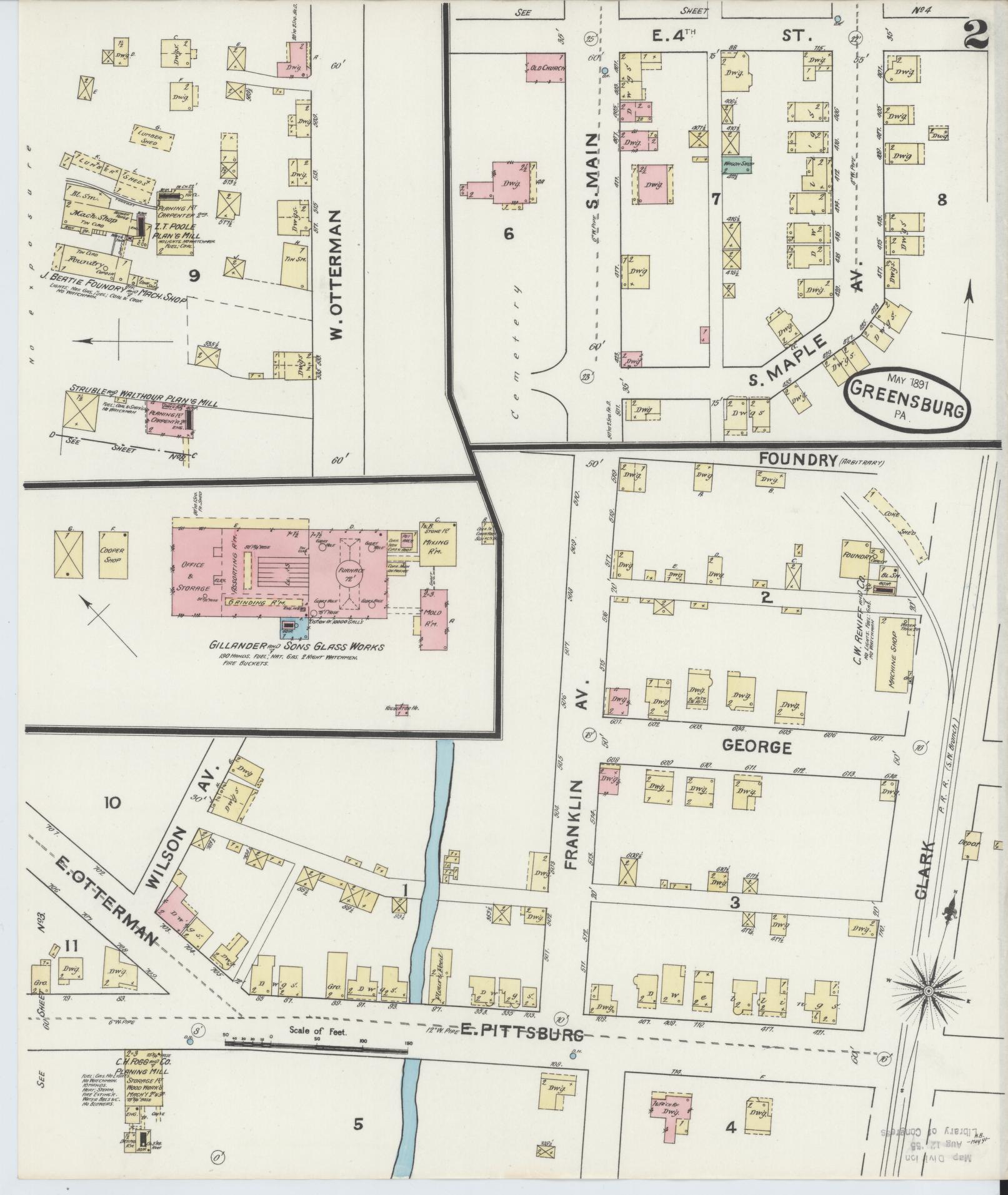 Sanborn Fire Insurance Map from Greensburg, Westmoreland County, Pennsylvania (1891), Sheet #0002 - Historic Sanborn Fire Insurance Map Print, vintage old map wall art, antique decor, genealogy gift, Pennsylvania Pennsylvania map