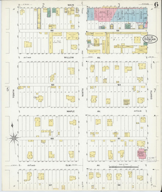 Sanborn Fire Insurance Map from Duncan, Stephens County, Oklahoma (1908), Sheet #0006 - Historic Sanborn Fire Insurance Map Print, vintage old map wall art, antique decor, genealogy gift, Oklahoma Oklahoma map