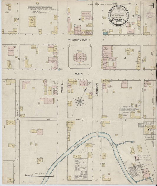 Sanborn Fire Insurance Map from Athens, McMinn County, Tennessee (1887), Sheet #0001 - Historic Sanborn Fire Insurance Map Print, vintage old map wall art, antique decor, genealogy gift, Tennessee Tennessee map