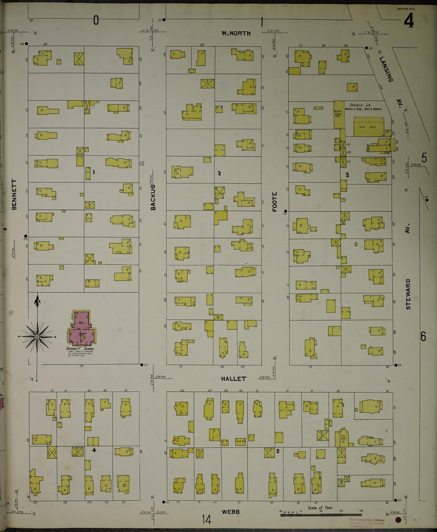 Sanborn Fire Insurance Map from Jackson, Jackson County, Michigan (1907), Sheet #0004 - Complete Map Set gallery image, historic Sanborn map, vintage wall art, Michigan Michigan