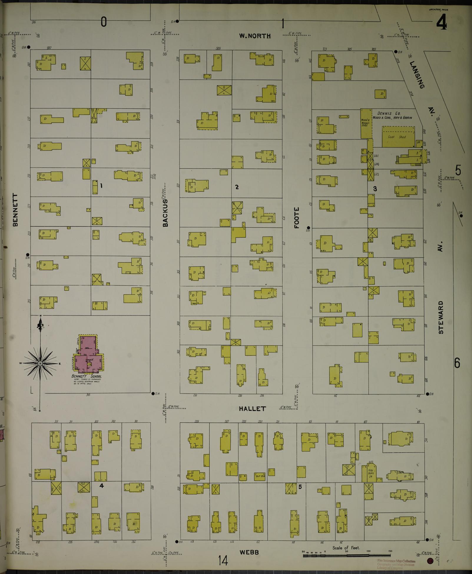 Sanborn Fire Insurance Map from Jackson, Jackson County, Michigan (1907), Sheet #0004 - Complete Map Set gallery image, historic Sanborn map, vintage wall art, Michigan Michigan