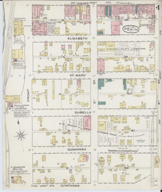Sanborn Fire Insurance Map from Pekin, Tazewell County, Illinois (1885), Sheet #0004 - Historic Sanborn Fire Insurance Map Print, vintage old map wall art, antique decor, genealogy gift, Illinois Illinois map