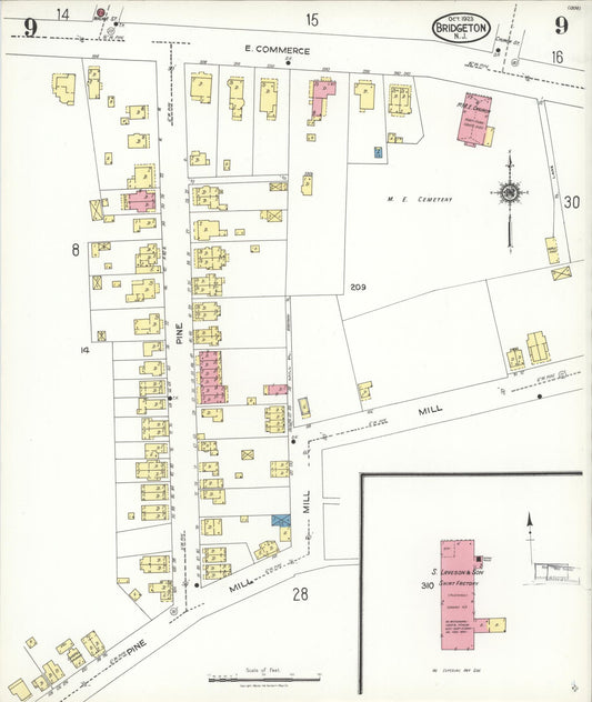 Sanborn Fire Insurance Map from Bridgeton, Cumberland County, New Jersey (1923), Sheet #0009 - Historic Sanborn Fire Insurance Map Print, vintage old map wall art, antique decor, genealogy gift, New Jersey New Jersey map