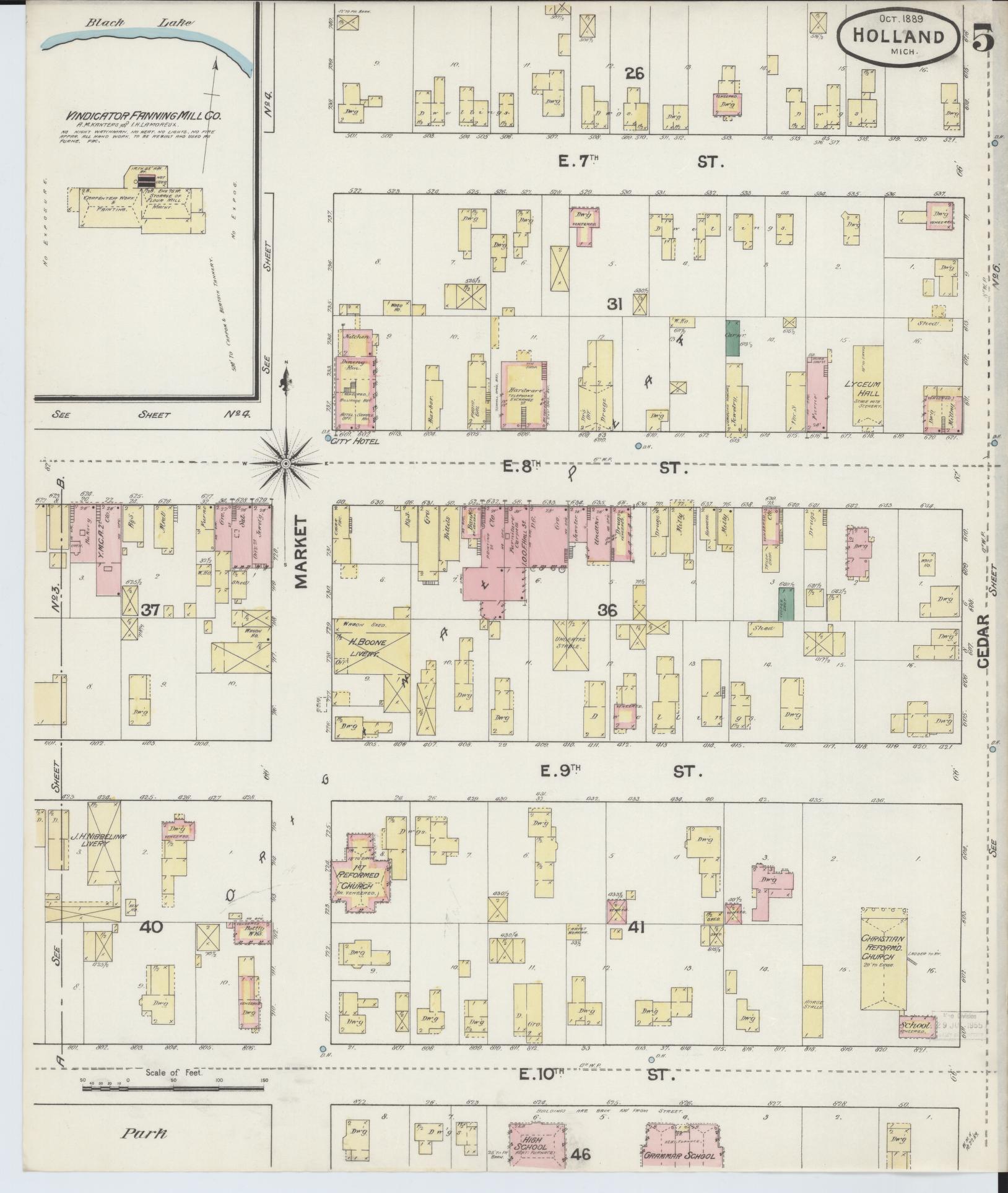 Sanborn Fire Insurance Map from Holland, Ottawa County, Michigan (1889), Sheet #0005 - Historic Sanborn Fire Insurance Map Print, vintage old map wall art, antique decor, genealogy gift, Michigan Michigan map
