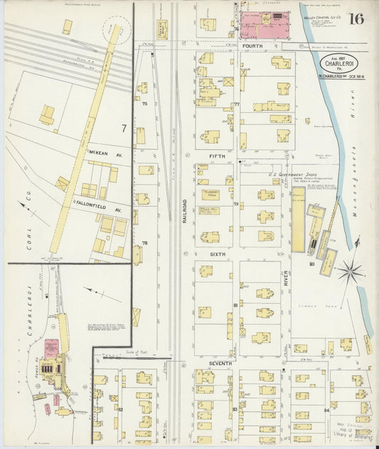 Sanborn Fire Insurance Map from Charleroi, Washington County, Pennsylvania (1907), Sheet #0016 - Historic Sanborn Fire Insurance Map Print, vintage old map wall art, antique decor, genealogy gift, Pennsylvania Pennsylvania map