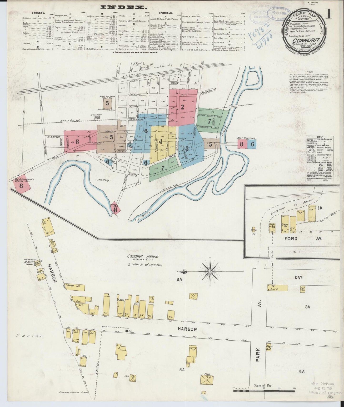 Sanborn Fire Insurance Map from Conneaut, Ashtabula County, Ohio (1898), Sheet #0001 - Historic Sanborn Fire Insurance Map Print, vintage old map wall art, antique decor, genealogy gift, Ohio Ohio map