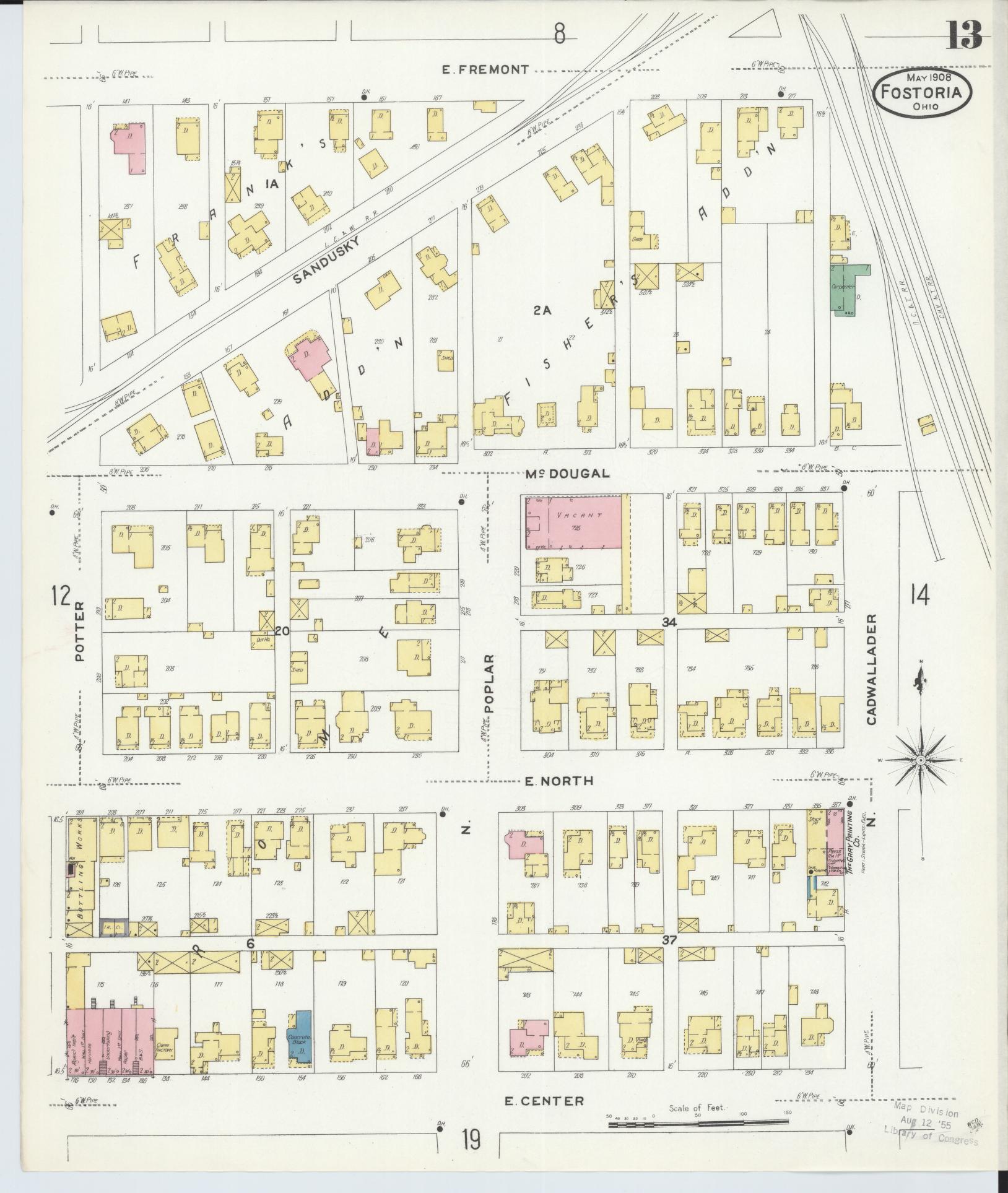 Sanborn Fire Insurance Map from Fostoria, Seneca, Hancock, And Wood Counties, Ohio (1908), Sheet #0013 - Complete Map Set gallery image, historic Sanborn map, vintage wall art, Ohio Ohio