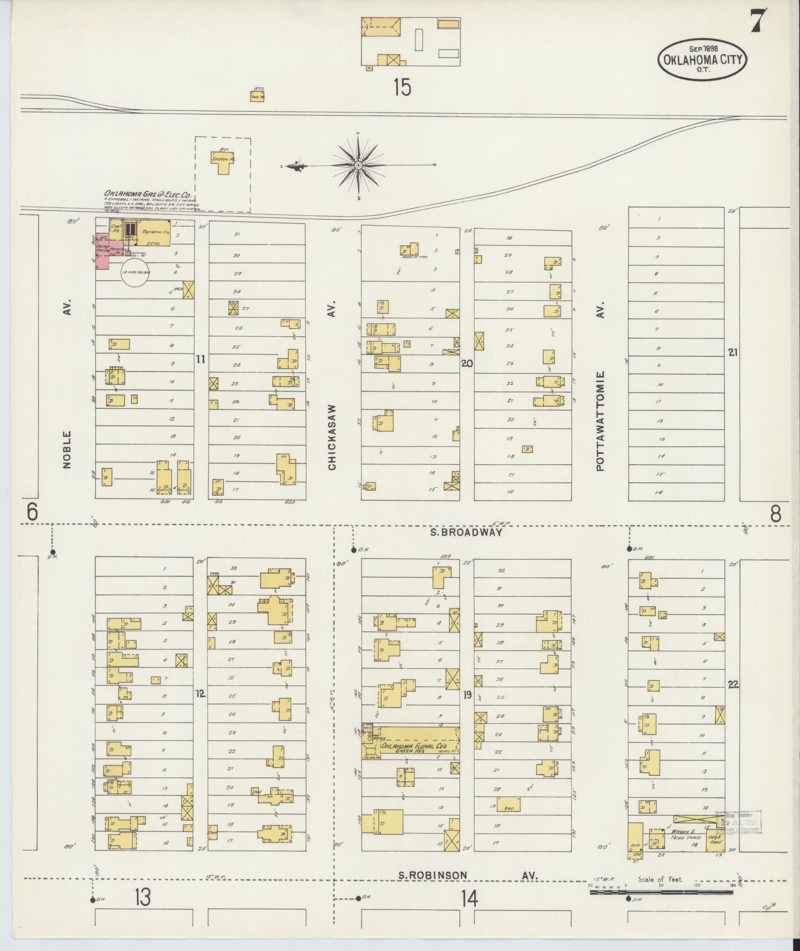 Sanborn Fire Insurance Map from Oklahoma City, Oklahoma County, Oklahoma (1898), Sheet #0007 - Complete Map Set gallery image, historic Sanborn map, vintage wall art, Oklahoma City Oklahoma