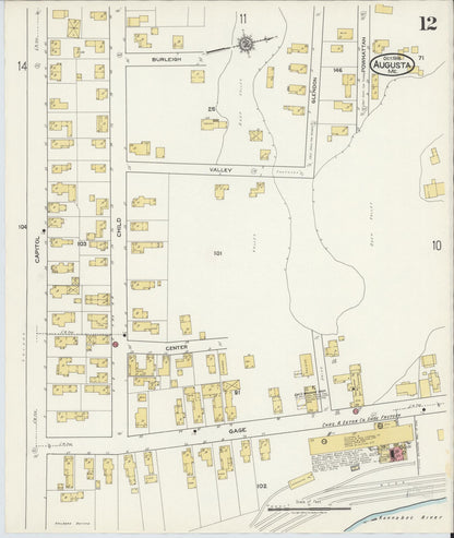 Sanborn Fire Insurance Map from Augusta, Kennebec County, Maine (1918), Sheet #0012 - Complete Map Set gallery image, historic Sanborn map, vintage wall art, Maine Maine