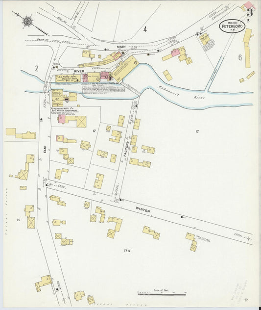 Sanborn Fire Insurance Map from Peterborough, Hillsborough County, New Hampshire (1911), Sheet #0003 - Historic Sanborn Fire Insurance Map Print, vintage old map wall art, antique decor, genealogy gift, New Hampshire New Hampshire map