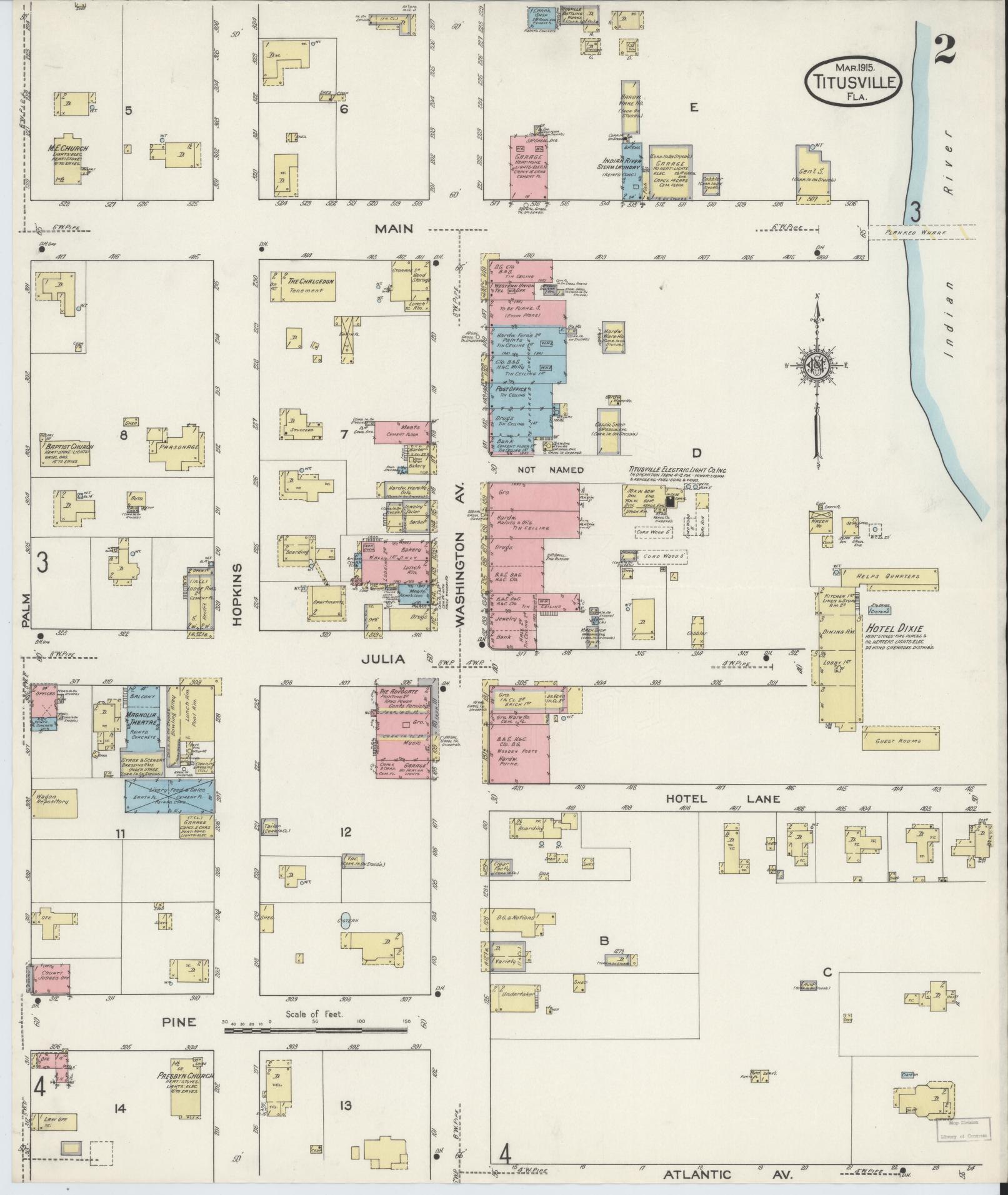 Sanborn Fire Insurance Map from Titusville, Brevard County, Florida (1915), Sheet #0002 - Complete Map Set gallery image, historic Sanborn map, vintage wall art, Florida Florida