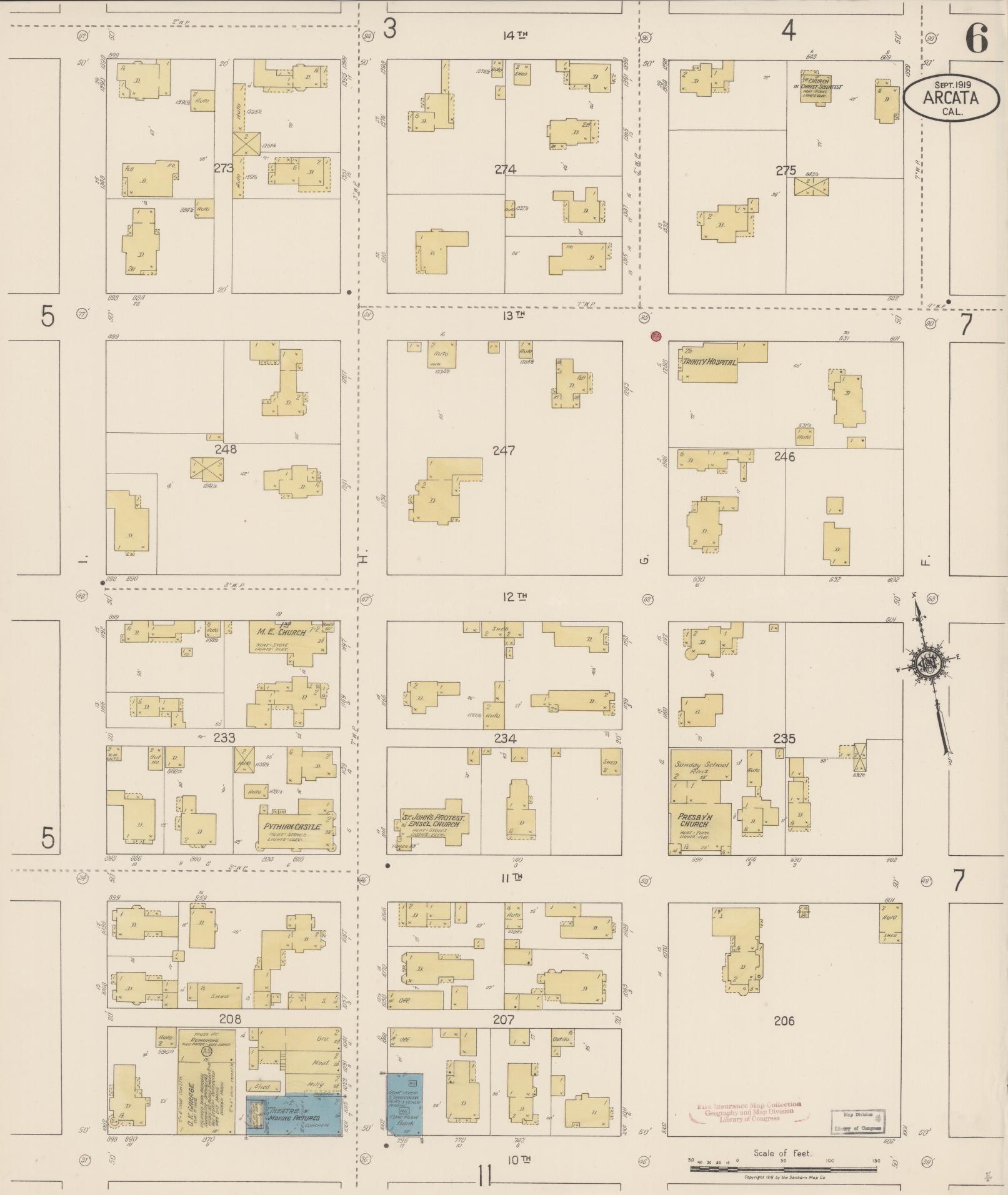 Sanborn Fire Insurance Map from Arcata, Humboldt County, California (1919), Sheet #0006 - Historic Sanborn Fire Insurance Map Print, vintage old map wall art, antique decor, genealogy gift, California California map