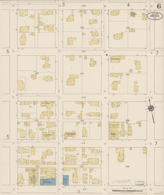 Sanborn Fire Insurance Map from Arcata, Humboldt County, California (1919), Sheet #0006 - Historic Sanborn Fire Insurance Map Print, vintage old map wall art, antique decor, genealogy gift, California California map