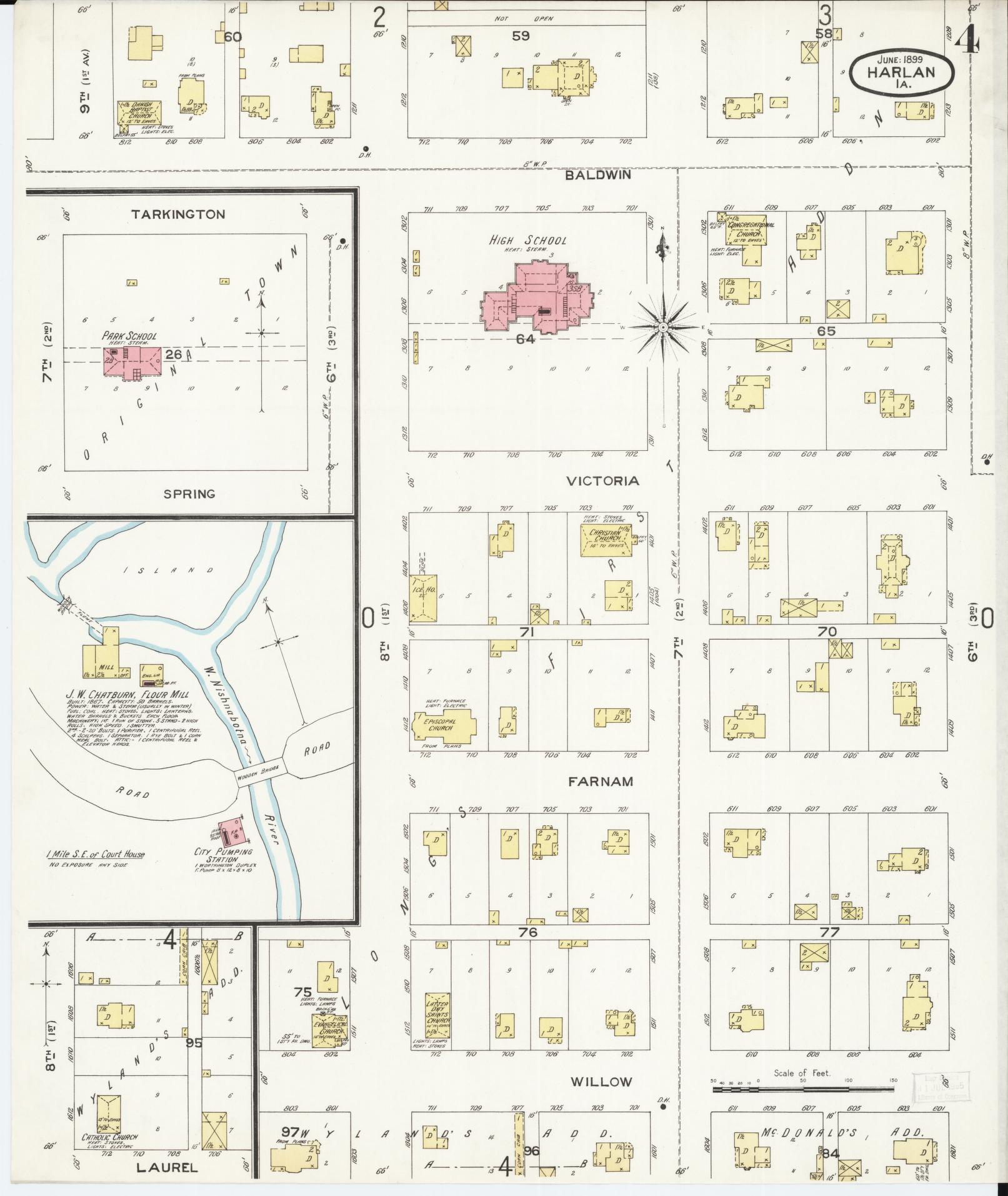 Sanborn Fire Insurance Map from Harlan, Shelby County, Iowa (1899), Sheet #0004 - Historic Sanborn Fire Insurance Map Print, vintage old map wall art