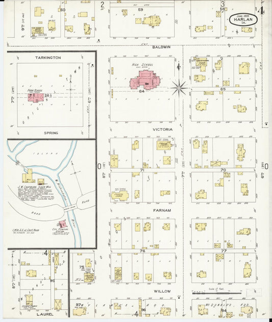 Sanborn Fire Insurance Map from Harlan, Shelby County, Iowa (1899), Sheet #0004 - Historic Sanborn Fire Insurance Map Print, vintage old map wall art