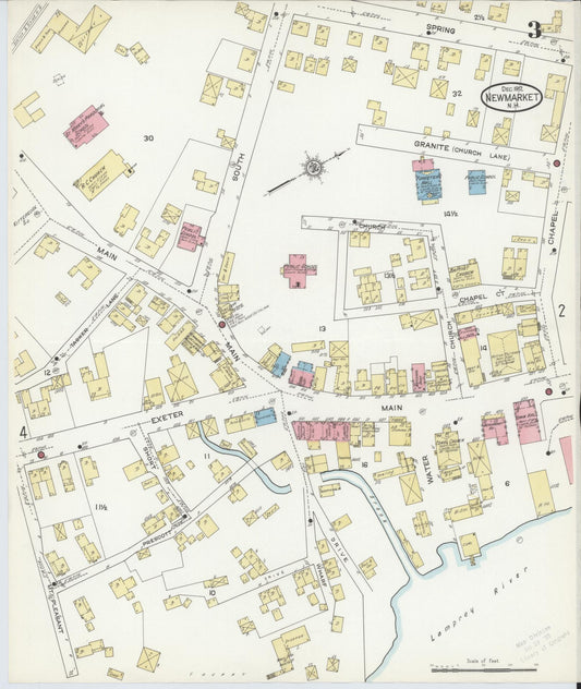 Sanborn Fire Insurance Map from New Market, Rockingham County, New Hampshire (1912), Sheet #0003 - Historic Sanborn Fire Insurance Map Print, vintage old map wall art, antique decor, genealogy gift, New Hampshire New Hampshire map
