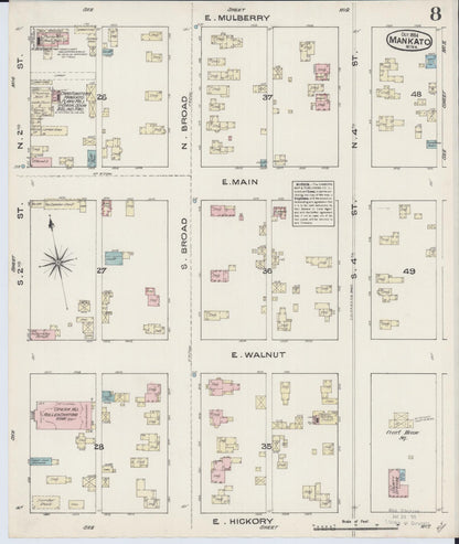 Sanborn Fire Insurance Map from Mankato, Blue Earth County, Minnesota (1884), Sheet #0008 - Historic Sanborn Fire Insurance Map Print, vintage old map wall art, antique decor, genealogy gift, Minnesota Minnesota map