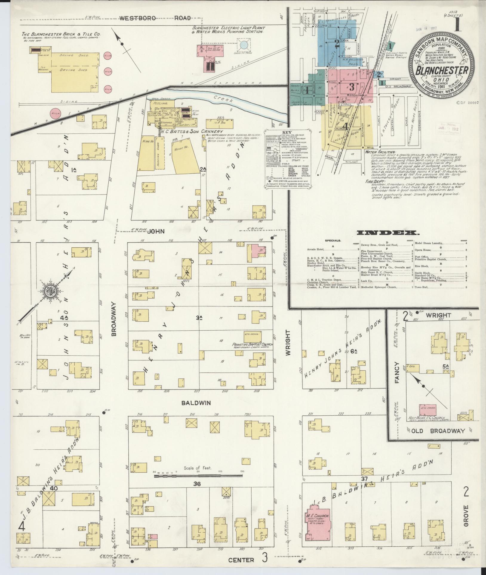 Sanborn Fire Insurance Map from Blanchester, Clinton County, Ohio (1911), Sheet #0001 - Complete Map Set gallery image, historic Sanborn map, vintage wall art, Ohio Ohio