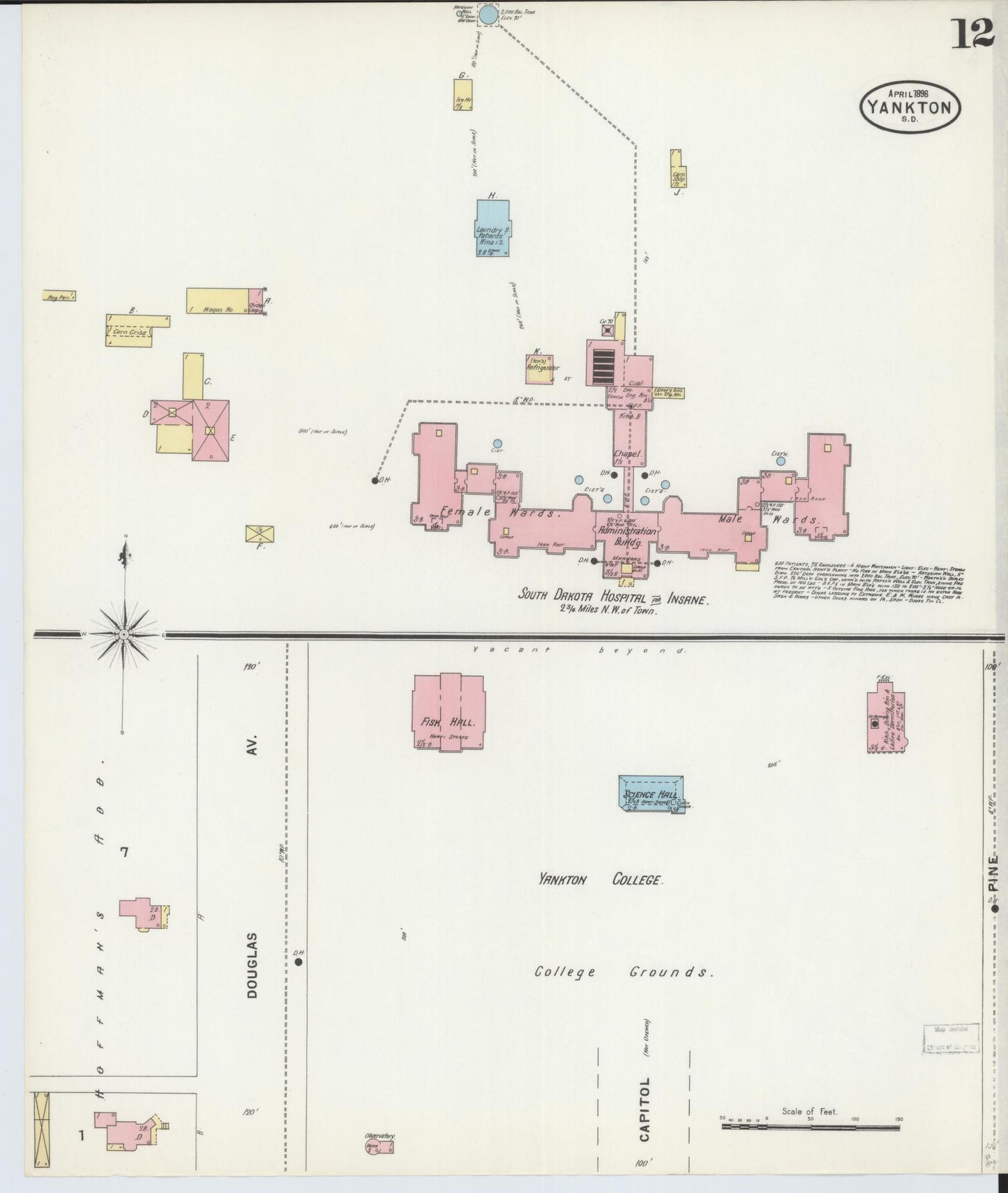 Sanborn Fire Insurance Map from Yankton, Yankton County, South Dakota (1898), Sheet #0012 - Complete Map Set gallery image, historic Sanborn map, vintage wall art, South Dakota South Dakota
