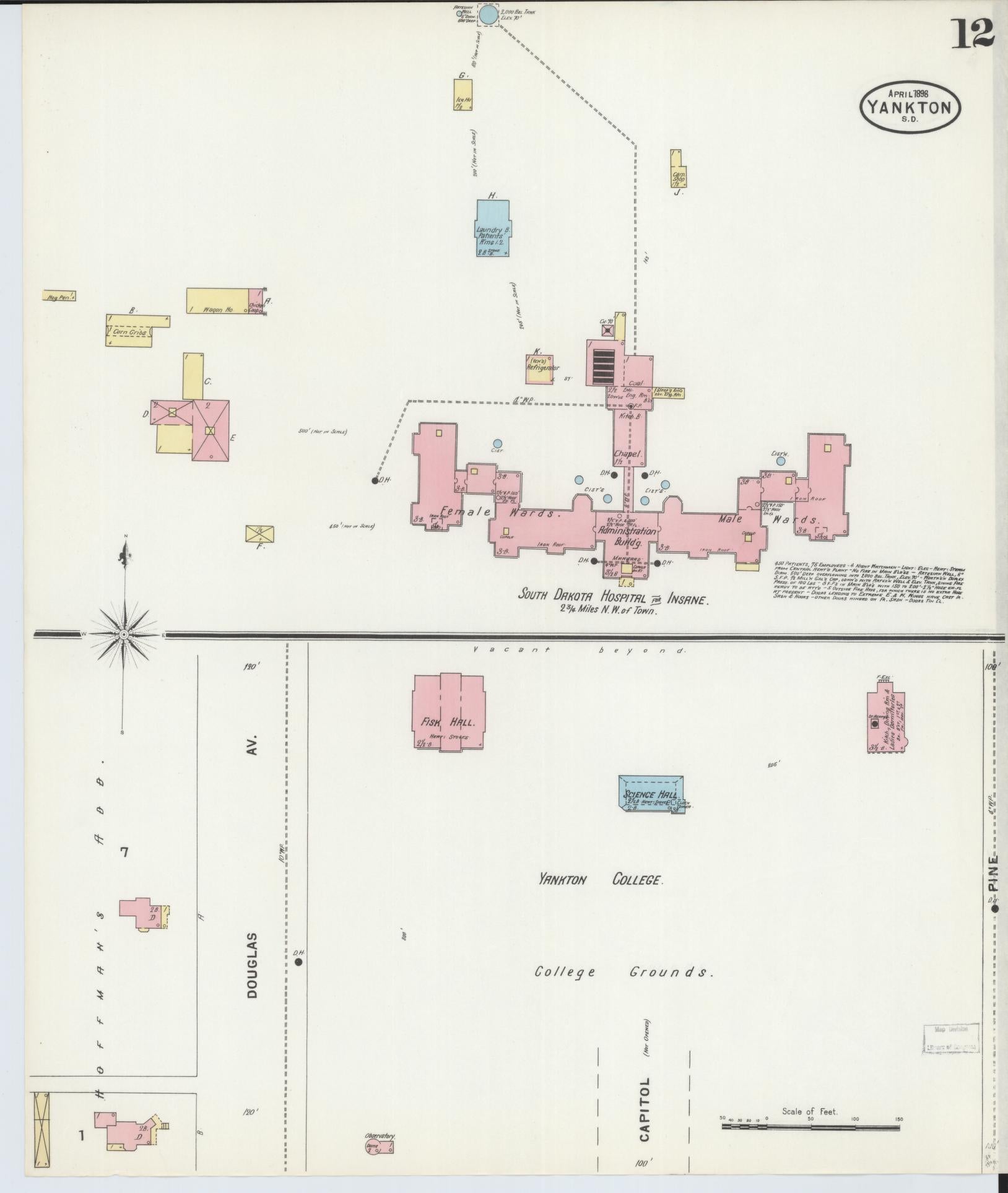 Sanborn Fire Insurance Map from Yankton, Yankton County, South Dakota (1898), Sheet #0012 - Complete Map Set gallery image, historic Sanborn map, vintage wall art, South Dakota South Dakota