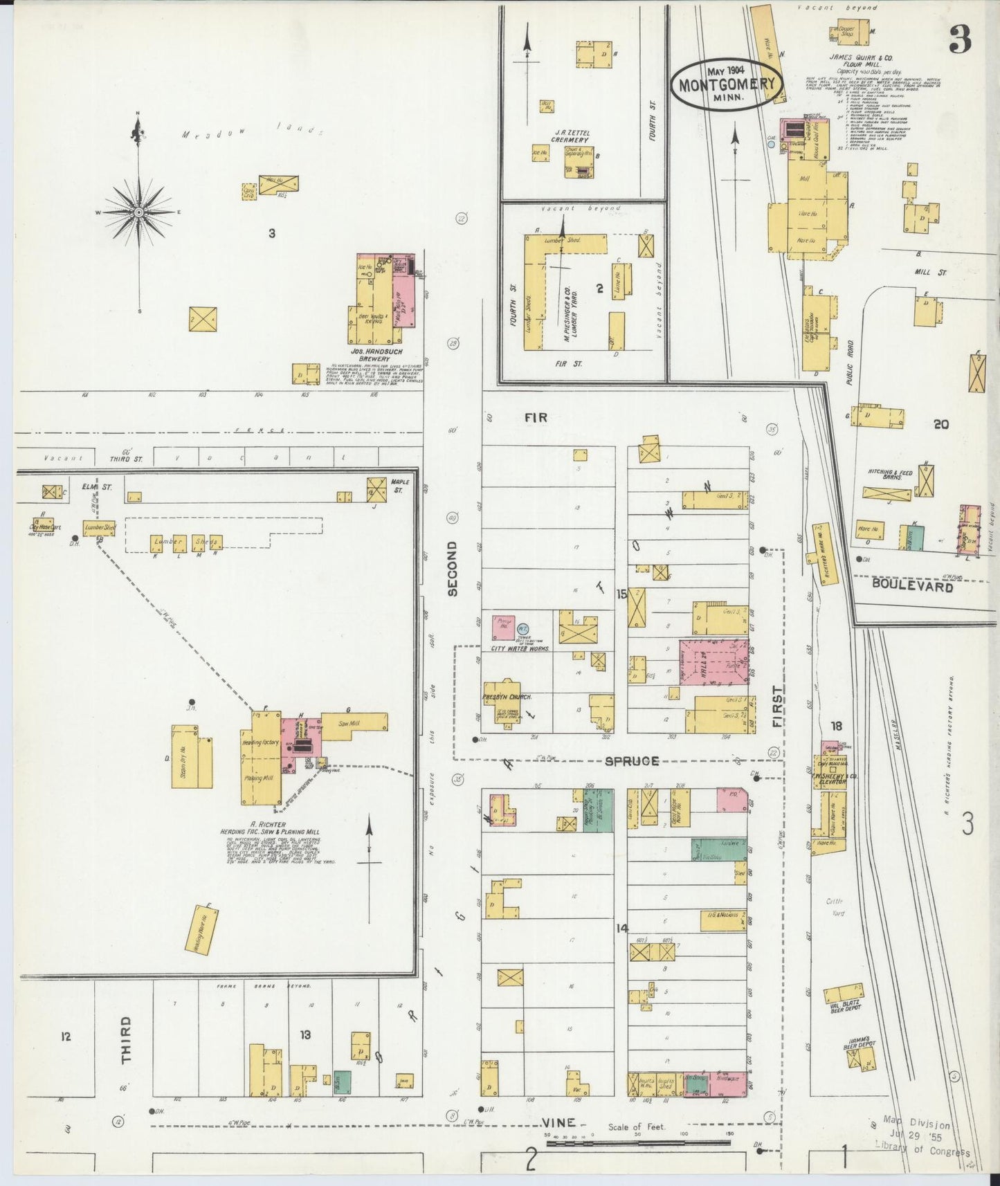 Sanborn Fire Insurance Map from Montgomery, Le Sueur  County, Minnesota (1904), Sheet #0003 - Historic Sanborn Fire Insurance Map Print, vintage old map wall art, antique decor, genealogy gift, Minnesota Minnesota map