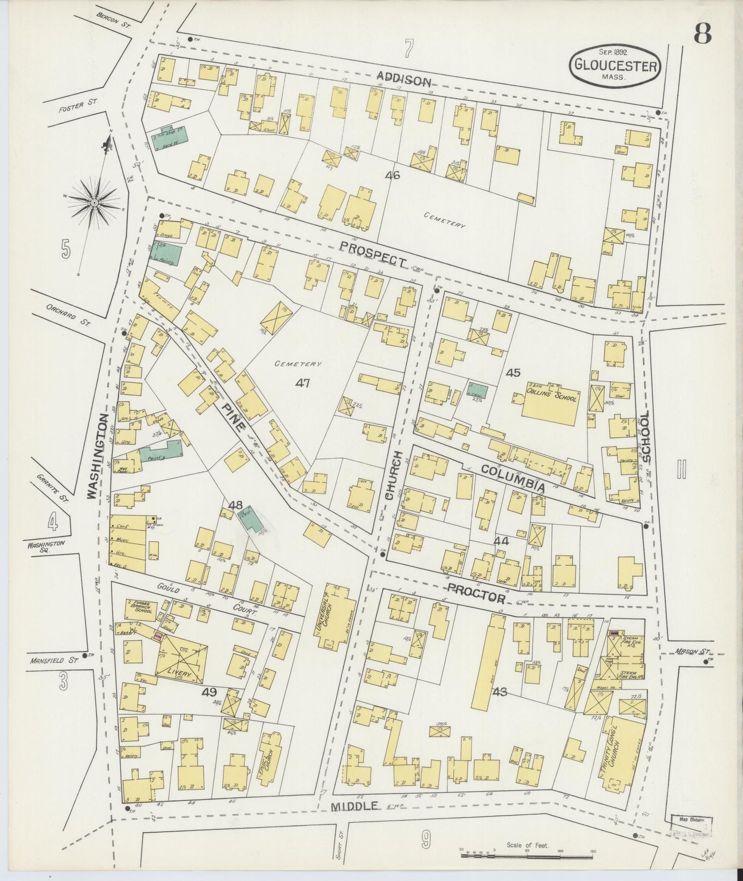 Sanborn Fire Insurance Map from Gloucester, Essex County, Massachusetts (1892), Sheet #0008 - Complete Map Set gallery image, historic Sanborn map, vintage wall art, Massachusetts Massachusetts