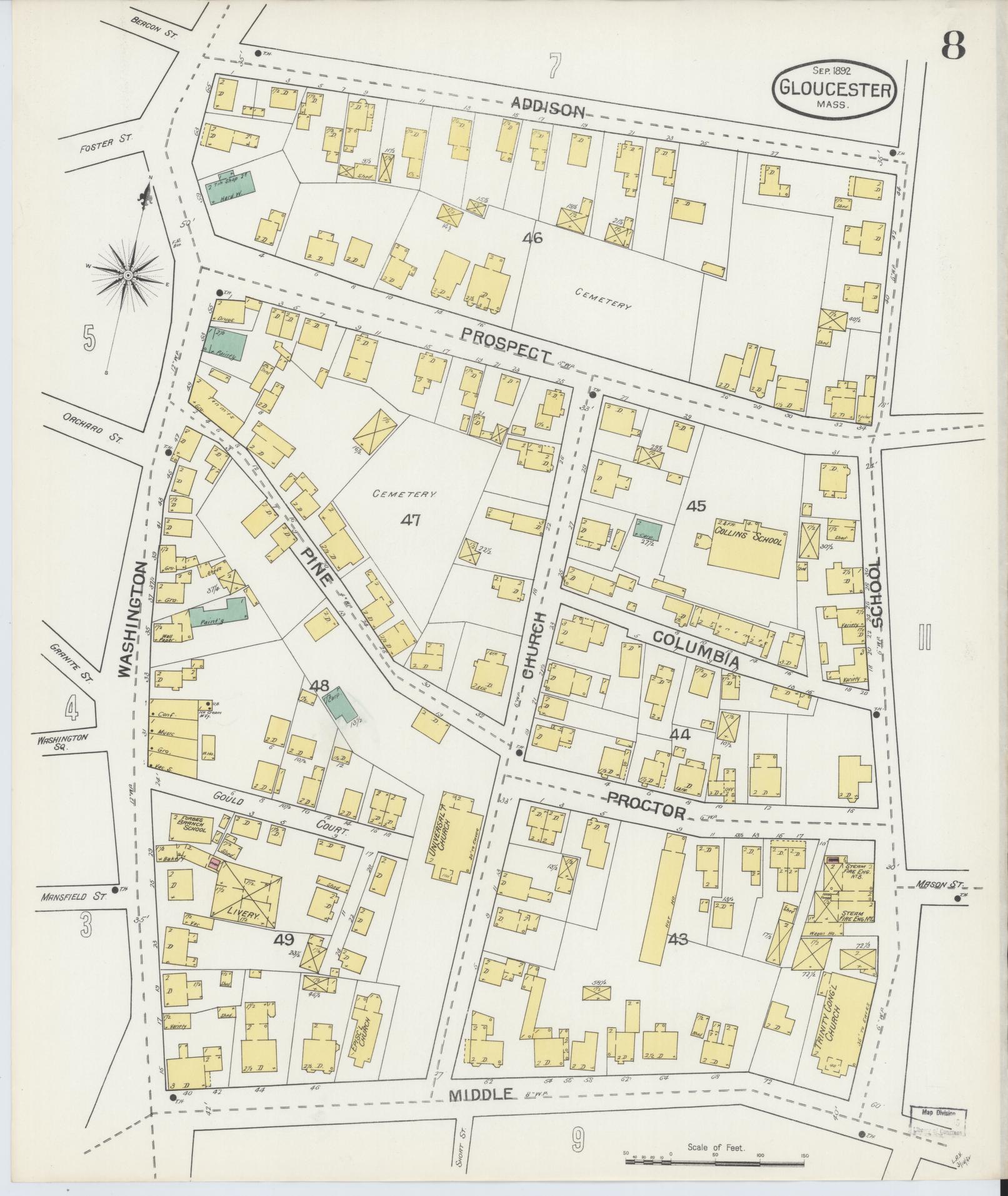 Sanborn Fire Insurance Map from Gloucester, Essex County, Massachusetts (1892), Sheet #0008 - Complete Map Set gallery image, historic Sanborn map, vintage wall art, Massachusetts Massachusetts
