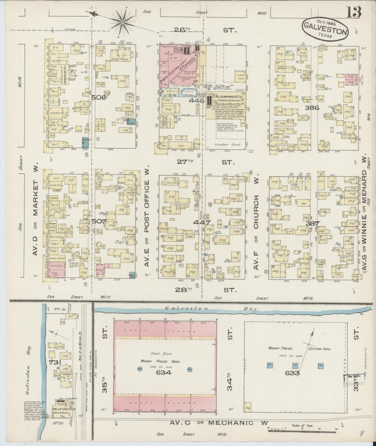 Sanborn Fire Insurance Map from Galveston, Galveston County, Texas (1885), Sheet #0013 - Complete Map Set gallery image, historic Sanborn map, vintage wall art, Texas Texas