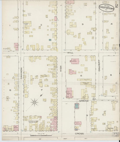 Sanborn Fire Insurance Map from Chestertown, Kent County, Maryland (1885), Sheet #0002 - Complete Map Set gallery image, historic Sanborn map, vintage wall art, Maryland Maryland