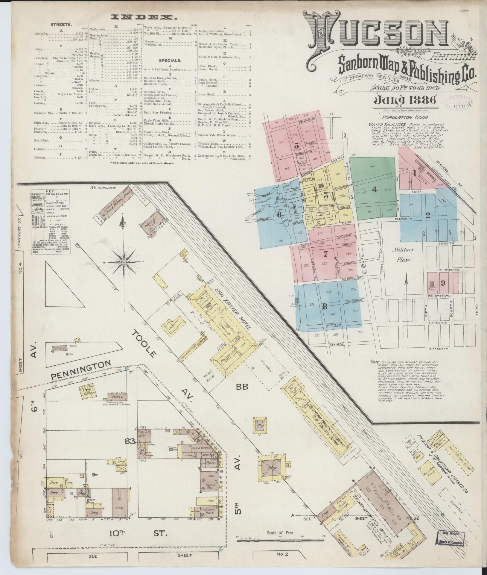 Sanborn Fire Insurance Map from Tucson, Pima County, Arizona (1886), Sheet #0001 - Complete Map Set gallery image, historic Sanborn map, vintage wall art, Arizona Arizona