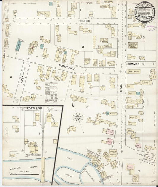 Sanborn Fire Insurance Map from Morrisville, Lamoille County, Vermont (1887), Sheet #0001 - Historic Sanborn Fire Insurance Map Print, vintage old map wall art, antique decor, genealogy gift, Vermont Vermont map