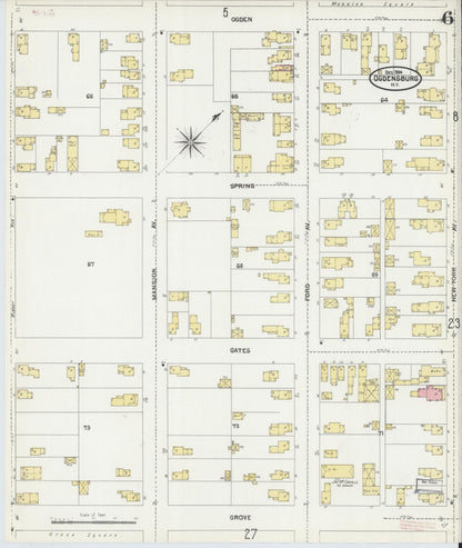 Sanborn Fire Insurance Map from Ogdensburg, St. Lawrence County, New York (1904), Sheet #0006 - Historic Sanborn Fire Insurance Map Print, vintage old map wall art, antique decor, genealogy gift, New York New York map