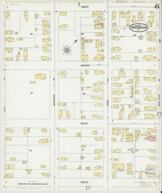 Sanborn Fire Insurance Map from Ogdensburg, St. Lawrence County, New York (1904), Sheet #0006 - Historic Sanborn Fire Insurance Map Print, vintage old map wall art, antique decor, genealogy gift, New York New York map