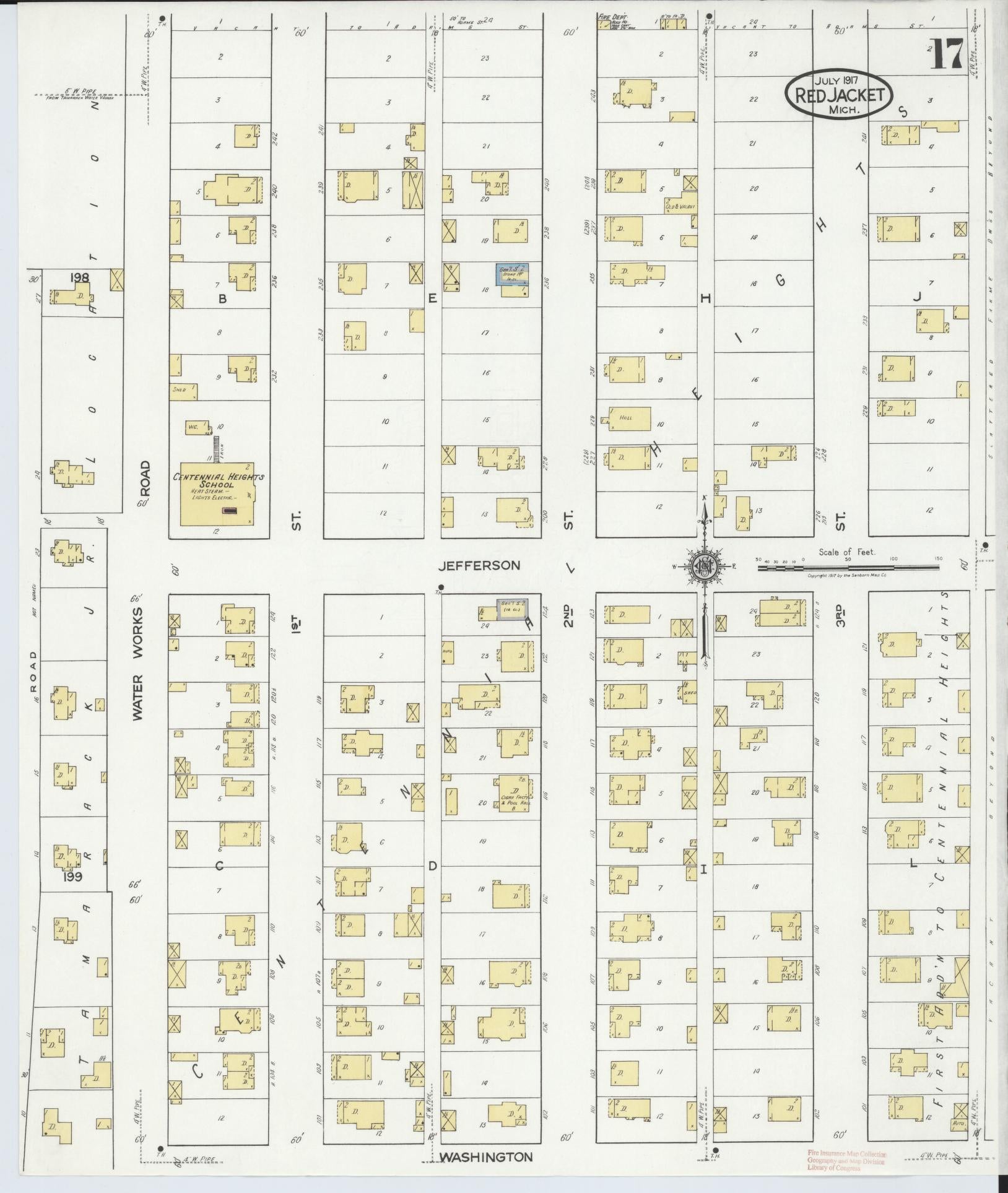 Sanborn Fire Insurance Map from Red Jacket, Houghton County, Michigan (1917), Sheet #0017 - Complete Map Set gallery image, historic Sanborn map, vintage wall art, Michigan Michigan