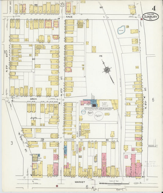 Sanborn Fire Insurance Map from Sunbury, Northumberland County, Pennsylvania (1918), Sheet #0004 - Historic Sanborn Fire Insurance Map Print, vintage old map wall art, antique decor, genealogy gift, Pennsylvania Pennsylvania map